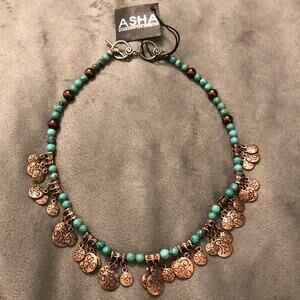 Asha Turquoise & copper beaded choker necklace NWT